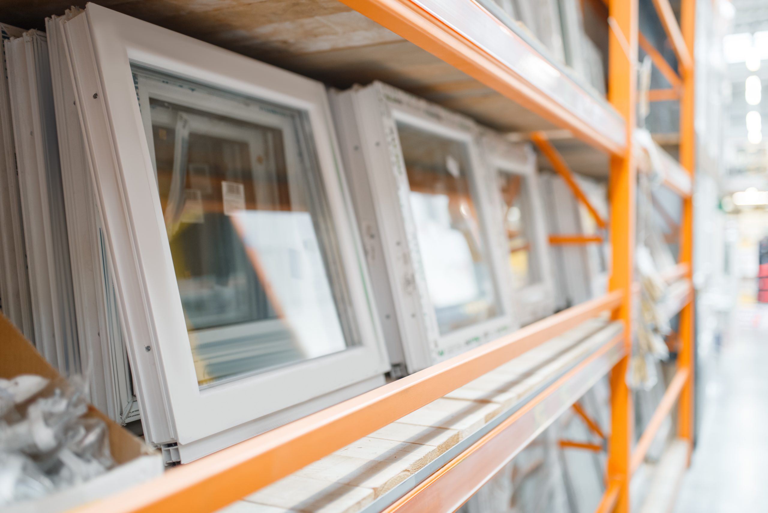 Hardware store assortment displaying quality double-glazed windows and frames for supply